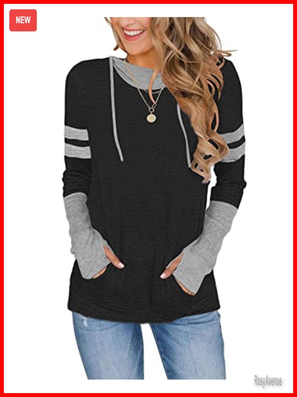 Womens Long Sleeve Pullover Hoodie Sweatshirt Thumb Holes Pockets